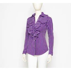 Lauren Ralph Lauren VTG Inspired Preppy Y2K Purple Striped Ruffle Shirt Women L